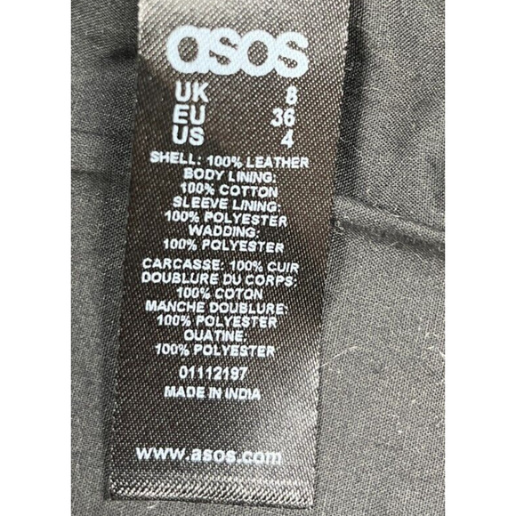 Asos Women's Black Genuine 100% Leather Quilted Jacket 4 Zipper Cuffs - Picture 7 of 9